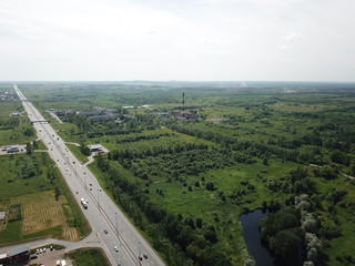 Road, nature, tree and beautifull view from drone in Russia