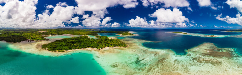 Drone view of small islands and lagoons, Efate Island, Vanuatu, near Port Vila