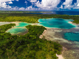 Drone view of small islands and lagoons, Efate Island, Vanuatu, near Port Vila