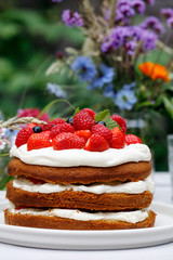 Scandinavian midsummer feast with strawberry cake