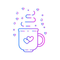 Cup of coffee vector icon with bubbles and hearts