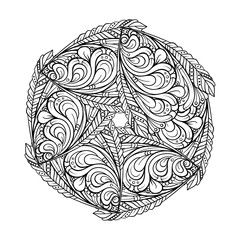 Vector abstract black and white ethnic mandala motif.