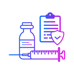 Fototapeta premium Vial, syringe and list vector icon