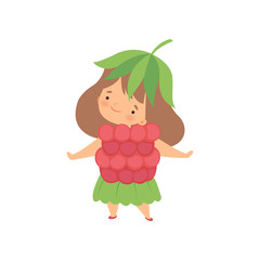 Cute Little Girl Wearing Raspberry Costume, Adorable Kid Cartoon Character in Carnival Clothes Vector Illustration