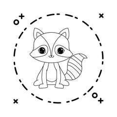 cute raccoon animal in frame circular