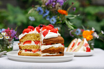 cake with cream and strawberries