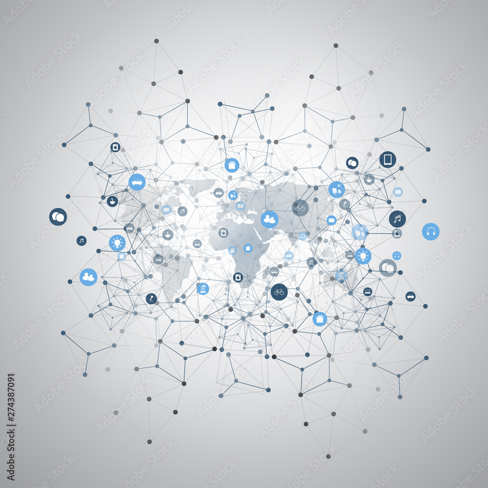 Poster internet of things, cloud computing design concept with icons - digital network connections, technol