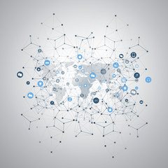     Internet of Things, Cloud Computing Design Concept with Icons - Digital Network Connections, Technology Background 