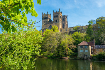 Fototapeta na wymiar Durham Cathedral and River Wear in Spring in Durham, England