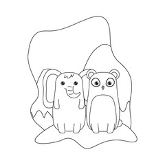 cute elephant with panda bear animals