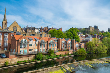 Traditional buildings along the bank of River Wear, Durham, England
