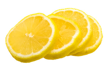 Lemon sliced round pieces on white background