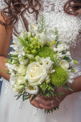 White roses Bridal Bouquet on Wedding day