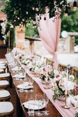 Rustic style wedding table decoration and floristics design