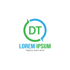 Initial DT logo template with modern frame. Minimalist DT letter logo vector illustration