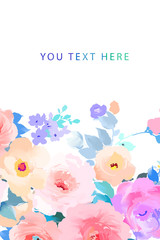 Elegant colorful hand drawn rose flower and peony flower