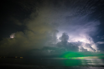 Night scape of great storm in sea