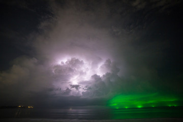 Night scape of great storm in sea