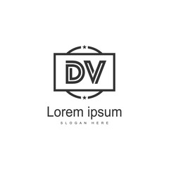 Initial DV logo template with modern frame. Minimalist DV letter logo vector illustration