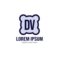 Initial DV logo template with modern frame. Minimalist DV letter logo vector illustration