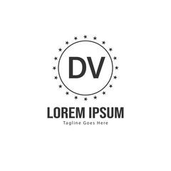 Initial DV logo template with modern frame. Minimalist DV letter logo vector illustration
