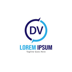 Initial DV logo template with modern frame. Minimalist DV letter logo vector illustration
