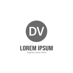 Initial DV logo template with modern frame. Minimalist DV letter logo vector illustration