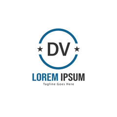 Initial DV logo template with modern frame. Minimalist DV letter logo vector illustration