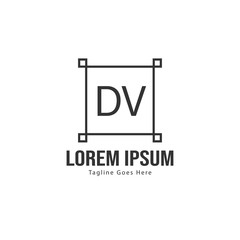 Initial DV logo template with modern frame. Minimalist DV letter logo vector illustration