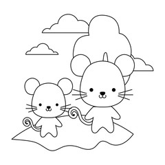 cute mouses animals in landscape
