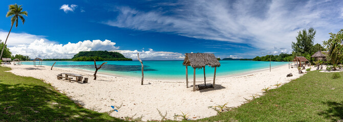 Naklejka na ściany i meble Port Orly sandy beach with palm trees, Espiritu Santo Island, Vanuatu.