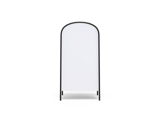 Blank full handle metallic outdoor advertising stand isolated, Clear street signage board mock up. Round Corner A-board with metal frame template. 3d illustration
