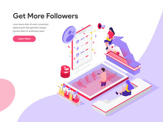 Landing page template of Get More Followers Isometric Illustration Concept. Isometric flat design concept of web page design for website and mobile website.Vector illustration