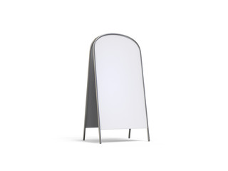Blank full handle metallic outdoor advertising stand isolated, Clear street signage board mock up. Round Corner A-board with metal frame template. 3d illustration