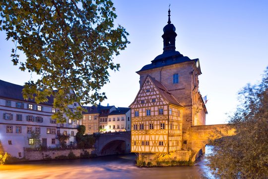 Old town hall on island in Regnitz river, Bamberg, Upper Franconia, Bavaria, Germany, Europe