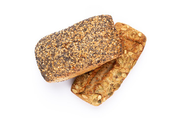 Rye eco breads on the white background.
