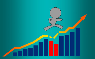 Human figure jump over the broken graph