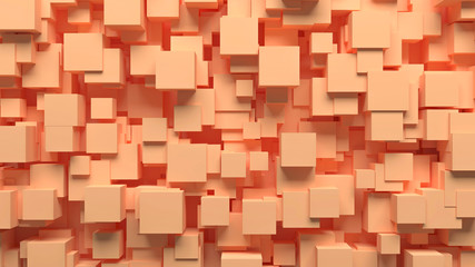 abstract pattern chaotically scattered cubes of beige color, 3d illustration