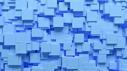 abstract pattern chaotically scattered cubes of Blue color, 3d illustration