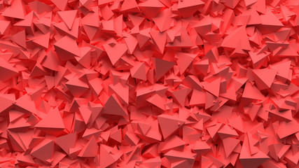 Abstract pattern of randomly scattered red pyramids, 3d illustration