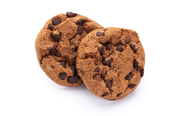 Chocolate chip cookies isolated on white background. Sweet biscuits. Homemade pastry.