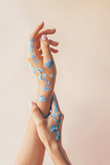 Gentle quivering touch of nature to the female skin, beauty care, pastel manicure, sensual movement...