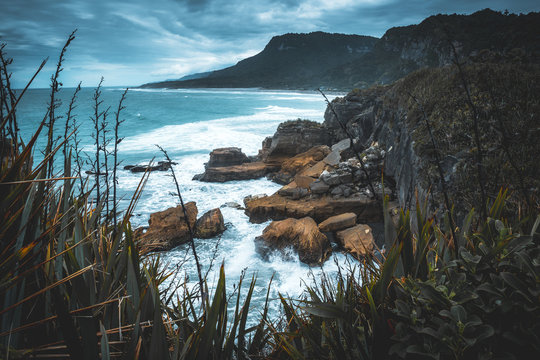 A stormy day at the coastline of New Zealand's South Island