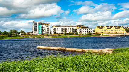 Shannon river with calm waters, some buildings in the city of Athlone in the background, wonderful...