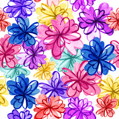 Obraz premium Seamless hand painted pattern with flowers and leaves. Floral ornament. Watercolor