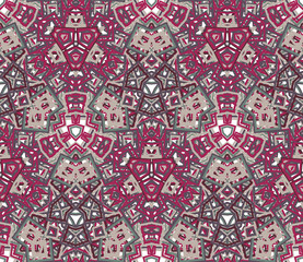 Kaleidoscope seamless pattern. Geometric abstraction on white background. Useful as design element for texture and artistic compositions.