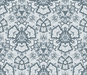 Vintage kaleidoscope seamless pattern. Geometric abstraction on white background. Useful as design element for texture and artistic compositions.