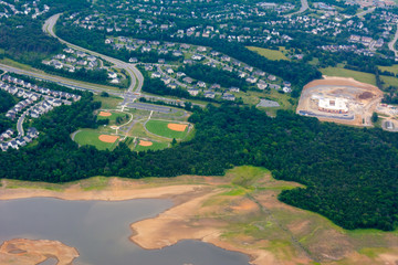 Aerial View of Baseball Fields taken from Flying Airplane