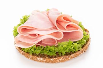 Sandwich with pork ham on white background.