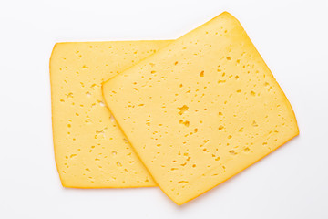 Cheese slice on white background.